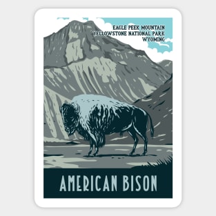 WPA Poster of an American Bison at Eagle Peek Mountain in Yellowstone National Park Sticker